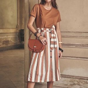 Sezane Skirt- Size 4, Stripe: Ecru/ Rust /Coffee